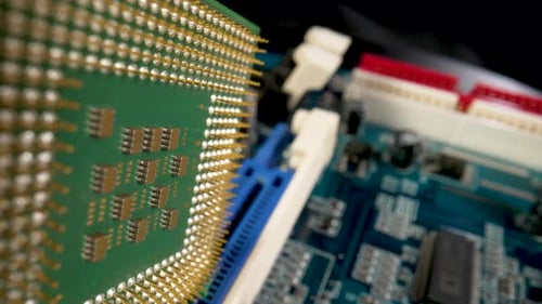 Computer Processor on Motherboard Circuit Background