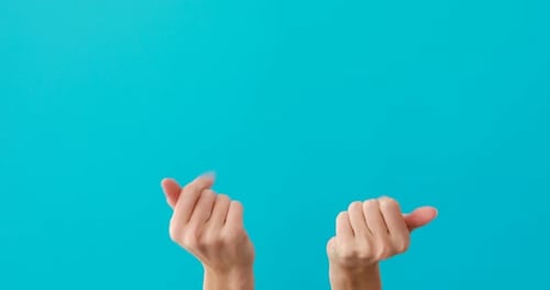 Isolated Hands Beckoning and Inviting Closer on Blue