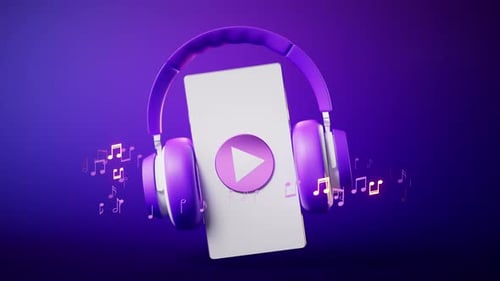 Loop animation of earphone and mobile phone