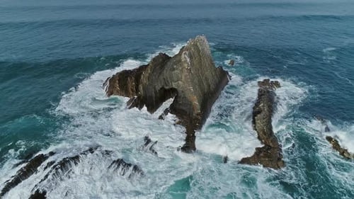 Aerial View of Sea Waves and Rocks on in Portugal