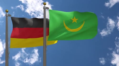 Germany and Mauritania National Flags Waving in Wind