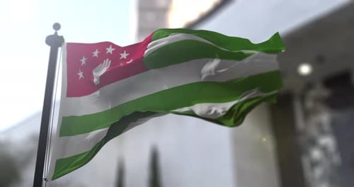 Abkhazia Flag Waving on Pole with Realistic Fabric Animation