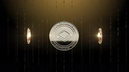Animated Gold Cryptocurrency Coins Rotating in a Blockchain Environment
