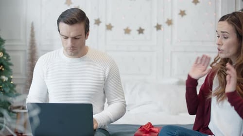 Aggressive Couple Conflicting in Modern House on Christmas Weekend