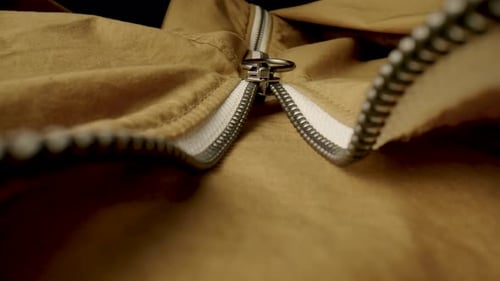 Beige Jacket with an Unbuttoned Metal Zipper in Macro