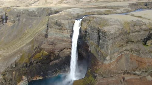 Aerial view of Haifoss, one of the highest waterfall in Iceland