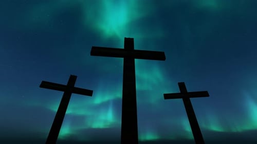 Drei Kreuze (Aurora Background Loop 4k)