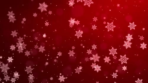 Falling Snowflakes and Stars on Red Christmas Background