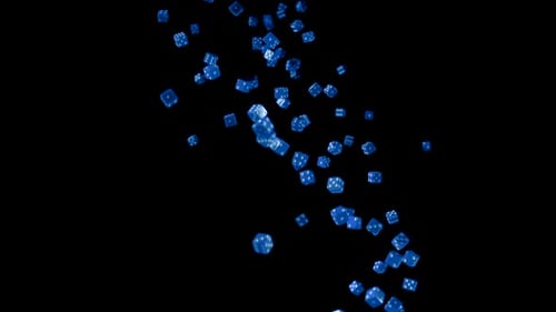 Blue dice rolling and bouncing, Slow Motion