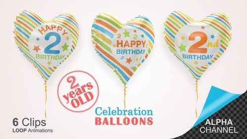 Animated Striped Heart Balloons for Birthday Celebrations