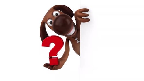 3D Animated Dog Character Holding Question Mark Reveal