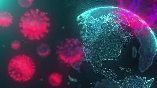 Digital Earth Globe with Spreading Virus Particles Animation
