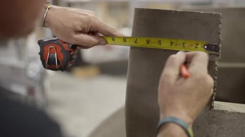 Worker takes a rough measurement