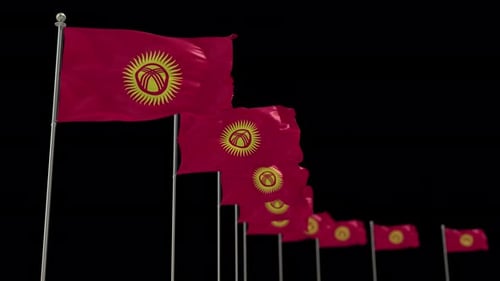 Realistic Kyrgyzstan Flag Waving on Black Background