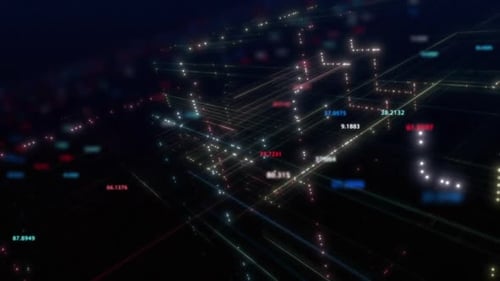 Futuristic Digital Network Grid with Data Flow Animation
