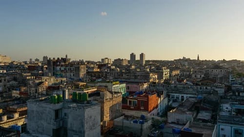 Aerial Time Lapse of the residential neighborhood in the Old Havana City, Capital of Cuba, during a