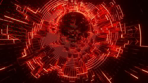 Ciberespacio digital rojo, fondo de túnel de red de datos