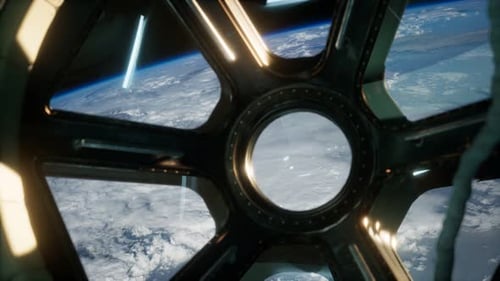 Cockpit View From International Space Station Operating Nearby of Planet Earth