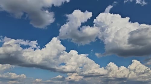 Puffy White Clouds Float in a Sunny Blue Sky