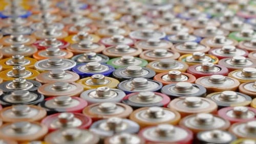 Close Up of Many Colorful Batteries