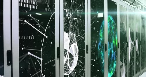 Network of connections forming a globe over server room