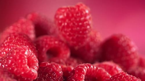 Slow Motion Red Raspberries Falling and Piling Up