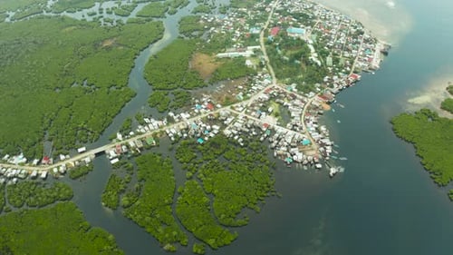 Aerial View The Town Is in Mangroves. Siargao,Philippines