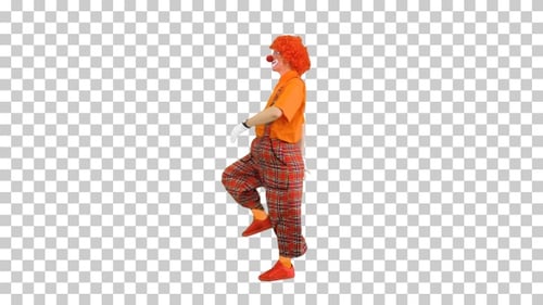 Clown walking by in a funny manner, Alpha Channel