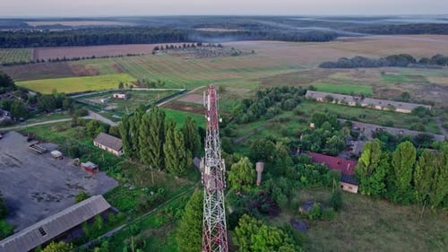 Cell Tower in Rural Setting Aerial Drone Shot