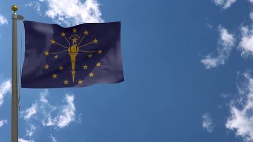 Realistic Indiana State Flag Waving in Blue Sky