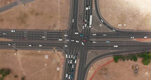 Crossroad with Moving Cars View From a Drone Cape Town South Africa