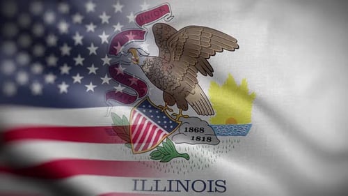 American Flag and Illinois State Flag Overlay Waving
