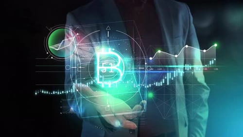 Futuristic Bitcoin Cryptocurrency Financial Data Hologram Animation