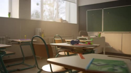 School Auditorium with Desks and Chairs
