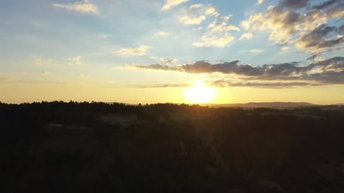 Sunset rural landscape aerial view. Nature scenery