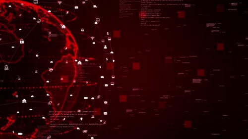 Red Digital Global Network with Technology Icons