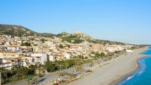 Coastal City and Sandy Beach Aerial View