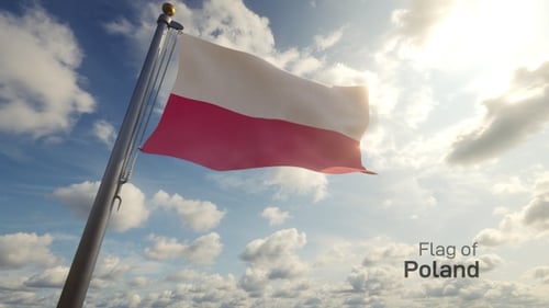 Dynamic Realistic Polish Flag Waving in Blue Sky