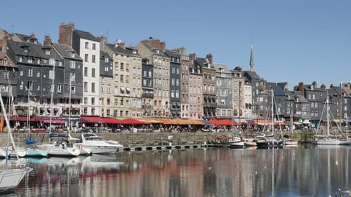 HONFLEUR, FRANCE - SEPTEMBER 2016 Famous city in Northern Normandy and The Vieux Bassin with por