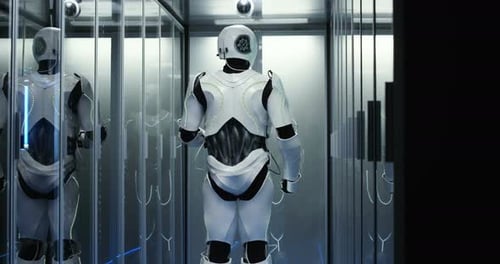 Robot Android travaillant dans un centre de données