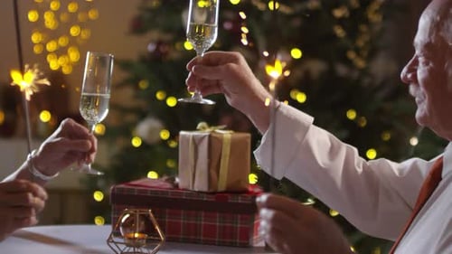 Loving Senior Couple Celebrating Christmas with Sparklers