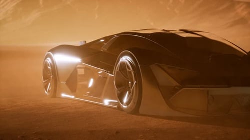 Supercar at Sunset in Desert