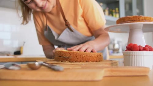 Making Cake Layers in Kitchen