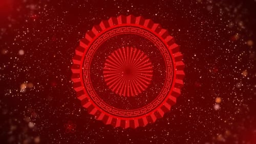 Festive Red Chinese Circular Ornament with Golden Particles