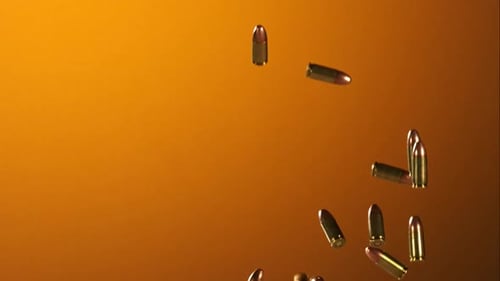 Bullets falling bouncing in ultra slow motion 1500fps on a reflective surface - BULLETS