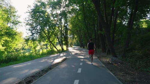 Slow Motion Man Jogging in Park on Sunny Morning