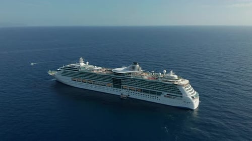 Aerial View of Luxury Cruise Ship Sailing on Sea
