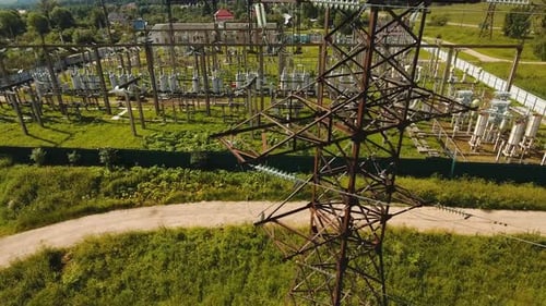 Umspannwerk, Kraftwerk. Luftbild
