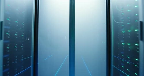 Long Hallway Full Server Racks in a Modern Data Center