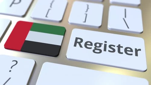 Register Text and Flag of the United Arab Emirates on the Keyboard